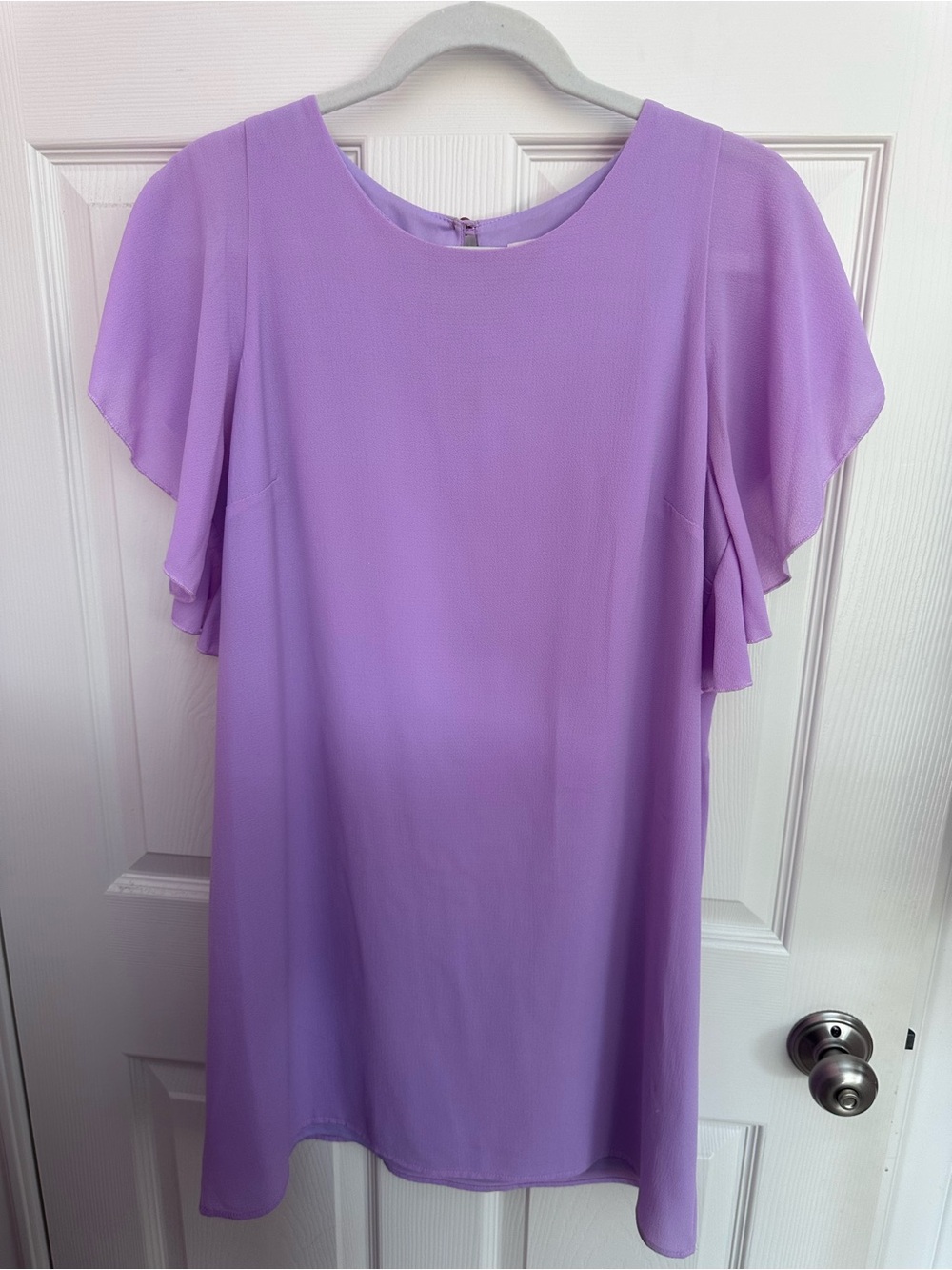 The Impeccable Pig Lilac Flutter-Sleeve Mini Dress